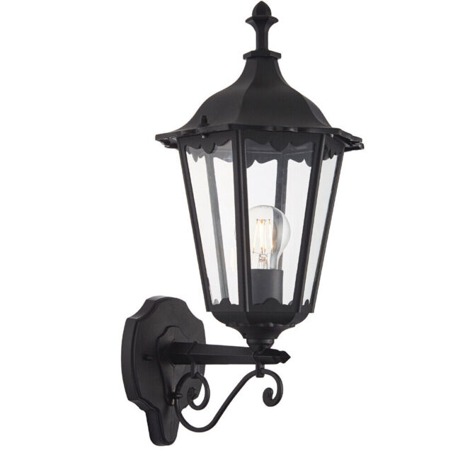 Ip44 Outdoor Wall Light Matt Black & Glass Traditional Lantern Porch