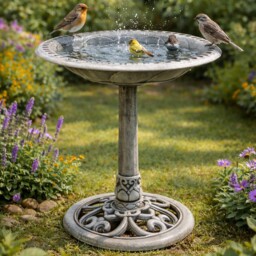 Stone Effect Plastic Pedestal Bird Bath Feeder Outdoor Garden Patio