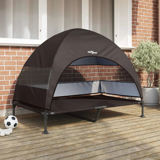 Raised Dog Bed Folding Brown 127 X 81 X 108 Cm Fabric And Steel Vidaxl