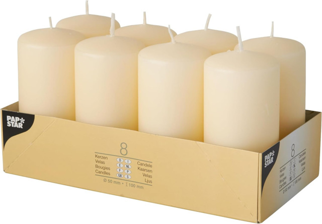 Papstar Pillar Candles Ø 50 X 100mm, Pack Of 8