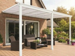 White Garden Veranda Car Port Canopy Pergola Lean To Wall 14ft X 10ft