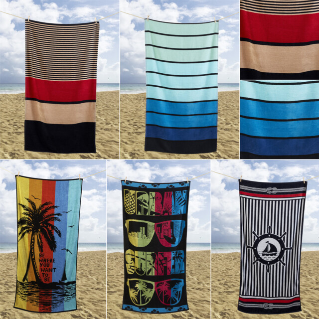 Beach Towels Absorbent Light Weight Travel Striped Blue Black Palm