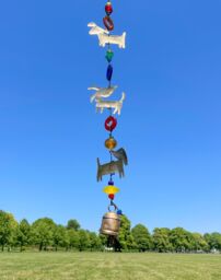 3 Dogs Iron Wind Chime With Multicoloured Rainbow Glass Beads