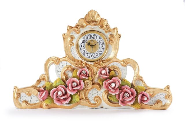 Watch Table Ornament Porcelain Capodimonte Gold Foil With Roses