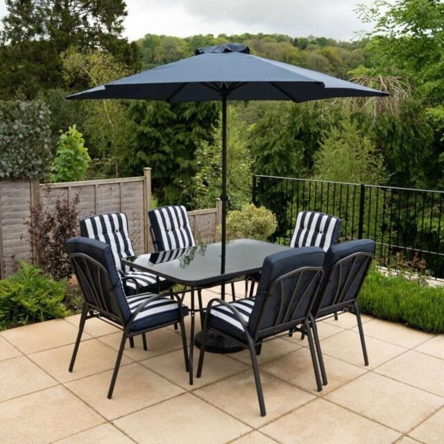 6 Seater Garden Furniture Metal Table Dining Set Outdoor Patio Seating