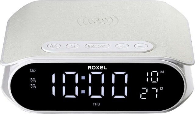 Roxel Rac-10 White Bedside Alarm Clock With Wireless Fast Charging For