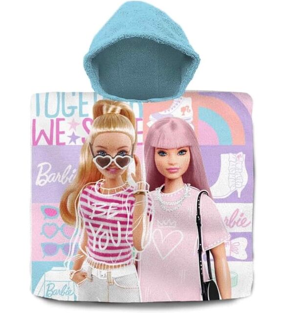 Barbie Kids Character Hooded Poncho 100% Cotton Bath Beach Swimming