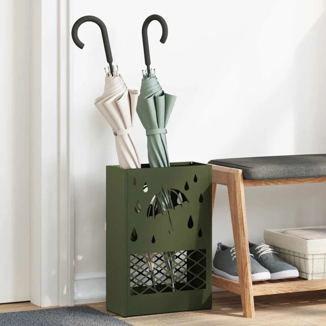 Umbrella Stand With Storage Olive Green 28 X 12 X 41 Cm Steel Vidaxl