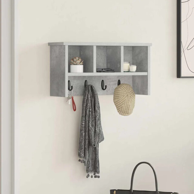 Wall-mounted Coat Rack With Shelf Concrete Grey 50 X 16 X 26 Cm Vidaxl