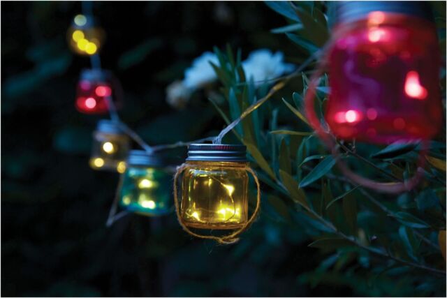 Solar Power Led Firefly Fairy Lights Multi Colour Glass Jar Outdoor