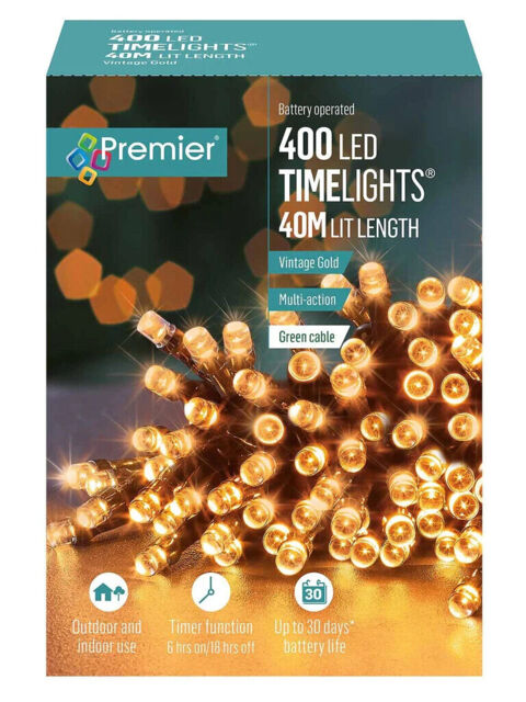 Premier Lights Battery Operated 400 Led Christmas Lights Garden Decor