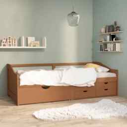 3-seater Day Bed With Drawers Honey Brown Solid Pinewood 90x200 Cm