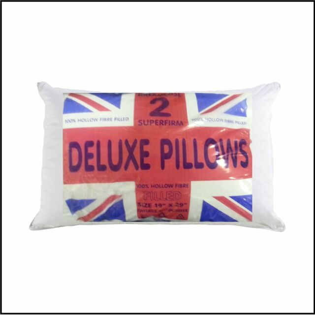 Pair Of Superfirm Deluxe Pillows Luxury White 100% Hollow Fibre Filled
