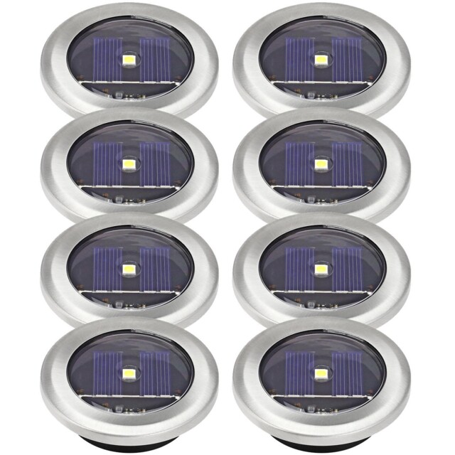 8 X White Led Solar Powered Decking Deck Lights Garden Patio Driveway