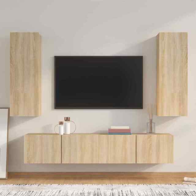 4 Piece Tv Cabinet Set Sonoma Oak Engineered Wood Vidaxl