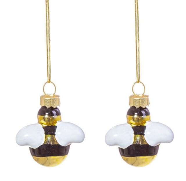 Sass & Belle Mini Bee Yellow Black Striped Shaped Bauble Hanging Tree