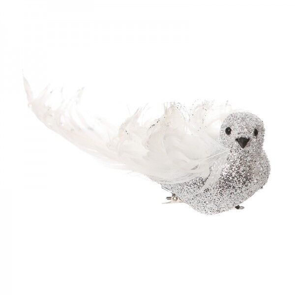 Gorgeous White/sliver Glittered Bird On Clip Feathers Wedding