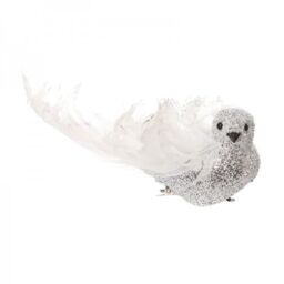 Gorgeous White/sliver Glittered Bird On Clip Feathers Wedding