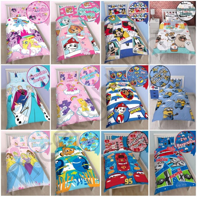 Kids Girls Boys Single Duvet Cover Sets - Princess, Nemo, Cars,