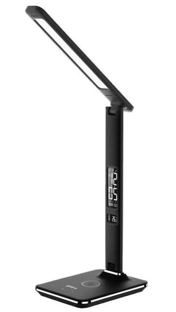 Ares Led Desk Lamp With Wireless Charger & Clock, Black - Groov-e