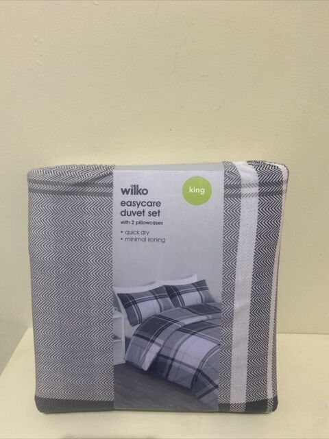 Wilko Easycare Duvet Set Kingsize 230x220cm Quick Dry Checked