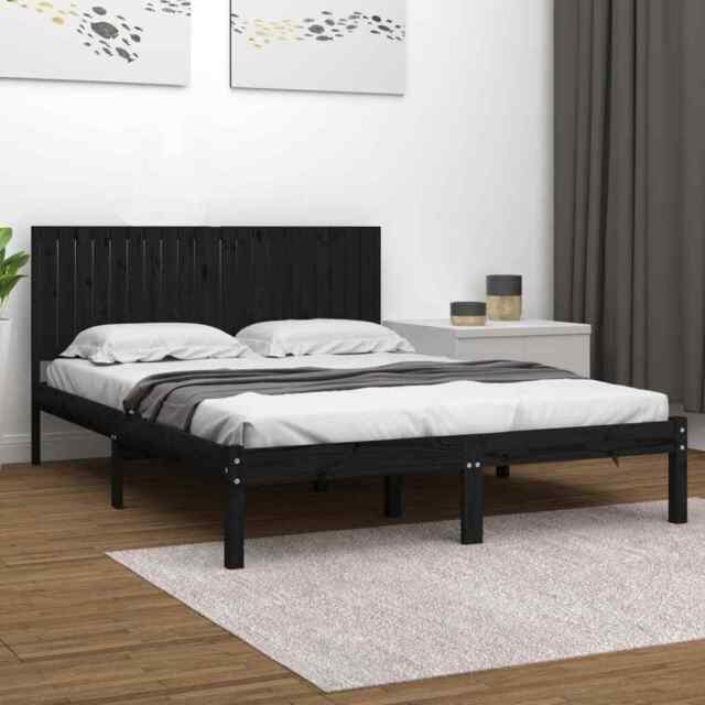 Bed Frame Black Solid Wood Pine 200x200 Cm Vidaxl