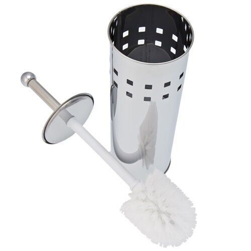 Toilet Brush Holder Round Stainless Steel Cut Design Shiny Toilet