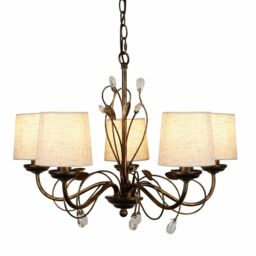 Searchlight 5 Light Pendant Ceiling Light Crystals Shades Brushed Gold