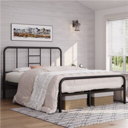 4ft6 Double Metal Bed Frame Strong With Headboard & Under Bed Storage,