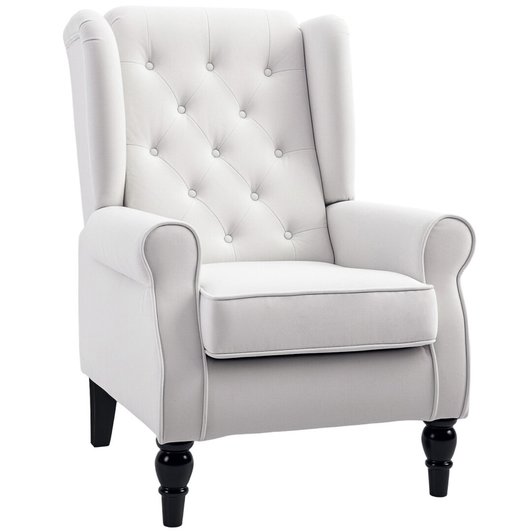 Accent Armchair Retro Tufted Club Chair, Wood Frame, Cream White