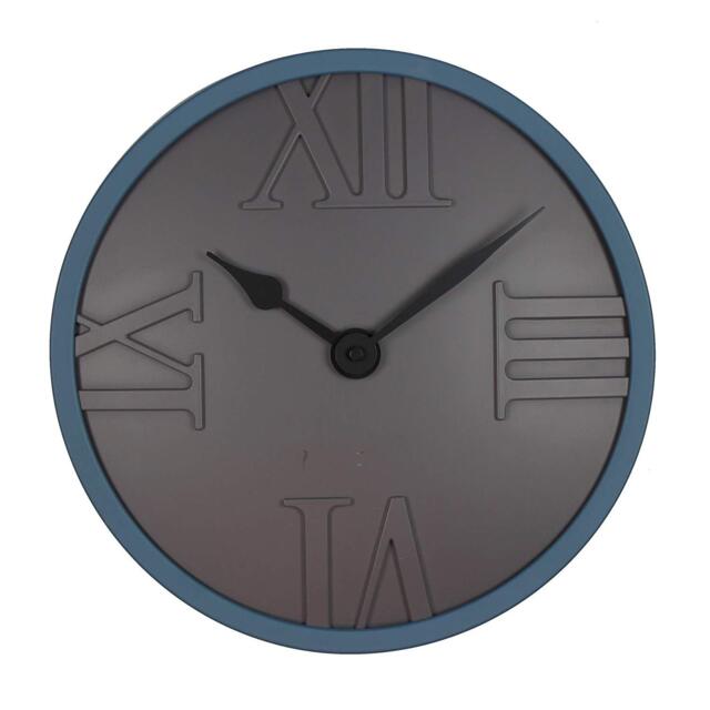 Hometime Wall Clock Matt Black & Blue Finish Face Roman Dial W7437