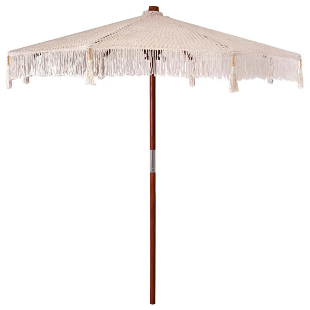 Macrame Parasol Cream Patio Umbrella Garden Shade Outdoor Canopy
