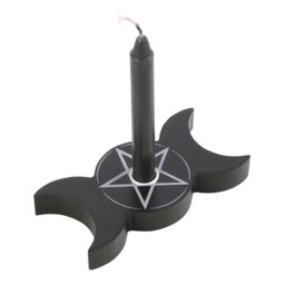 Spell Candle Holders – Pentagram & Triple Moon, Natural Wooden Or