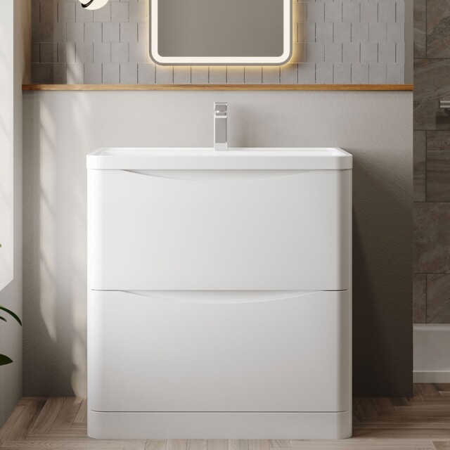Nuie Lunar 2-drawer Vanity Unit & Polymarble Basin 800mm - Satin White