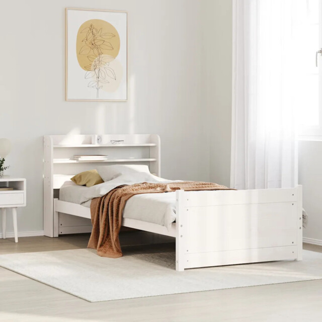Bed Frame With Headboard Without Mattress White 90x190 Cm Single