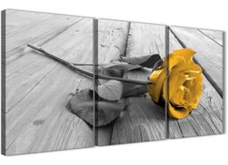 3 Piece Mustard Yellow Grey Rose Flower - Bedroom Canvas Wall Art-