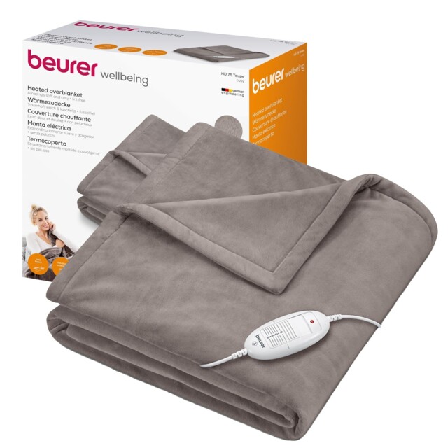 Beurer Hd75 Electric Blanket With 6 Temperature Settings, Taupe, 180 X