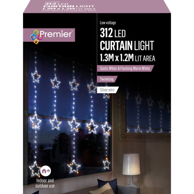 Christmas Lights Outdoor Decorative Xmas Curtain Hanging Stars White