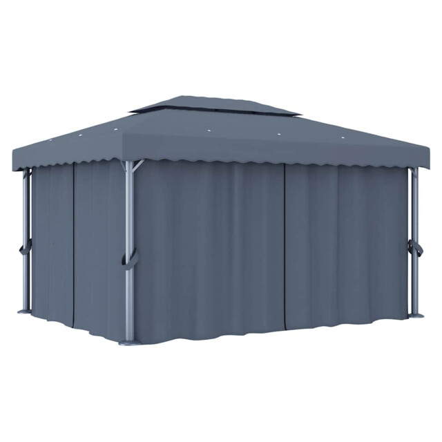 Gazebo 4x3m Anthracite Aluminium/steel Frame Polyester Canopy Curtains