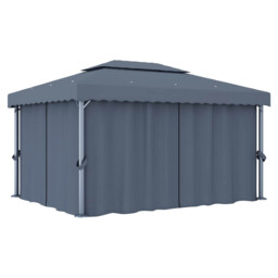 Gazebo 4x3m Anthracite Aluminium/steel Frame Polyester Canopy Curtains