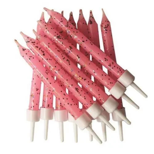 Cake Candles Metallics Glitter Packs Of 12 Candles With Holders, 18