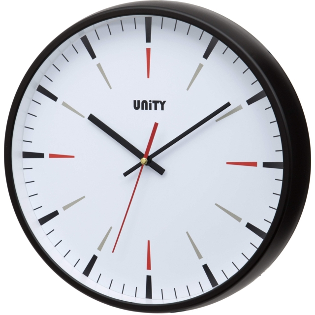 Silent Sweep 32cm Wall Clock With Modern Baton Dial In Black By Unity
