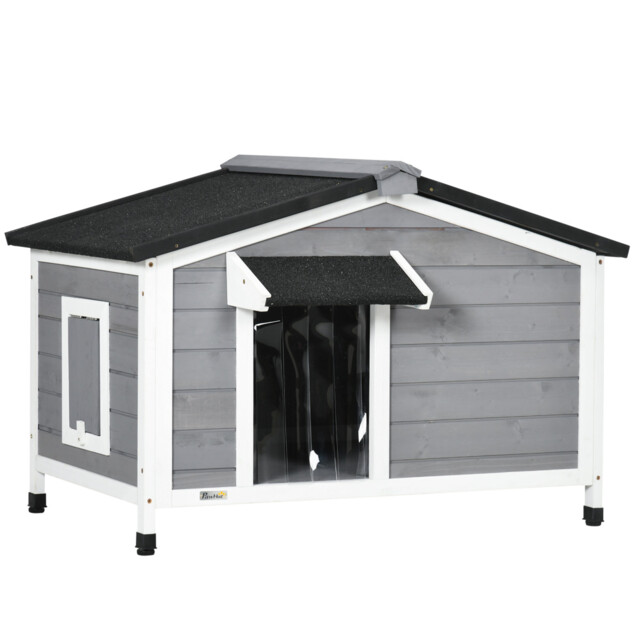 Pawhut Wooden Dog Kennel For Outside 97l X 72w X 65hcm, Grey