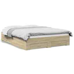 Bed Frame With Drawers Sonoma Oak 160x200 Cm Engineered Wood Vidaxl