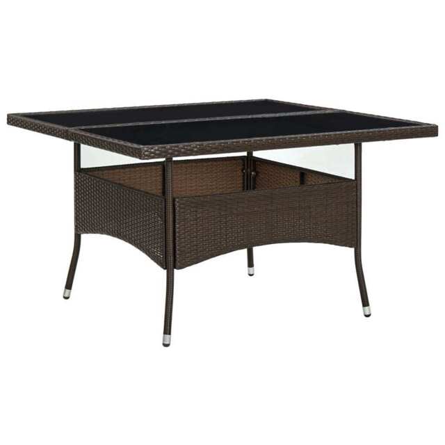 Outdoor Dining Table Brown Poly Rattan And Glass Vidaxl