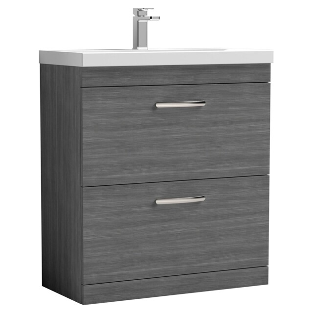 Nuie Athena Anthracite Woodgrain 800mm 2 Drawer Vanity Unit And Thin
