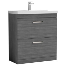Nuie Athena Anthracite Woodgrain 800mm 2 Drawer Vanity Unit And Thin