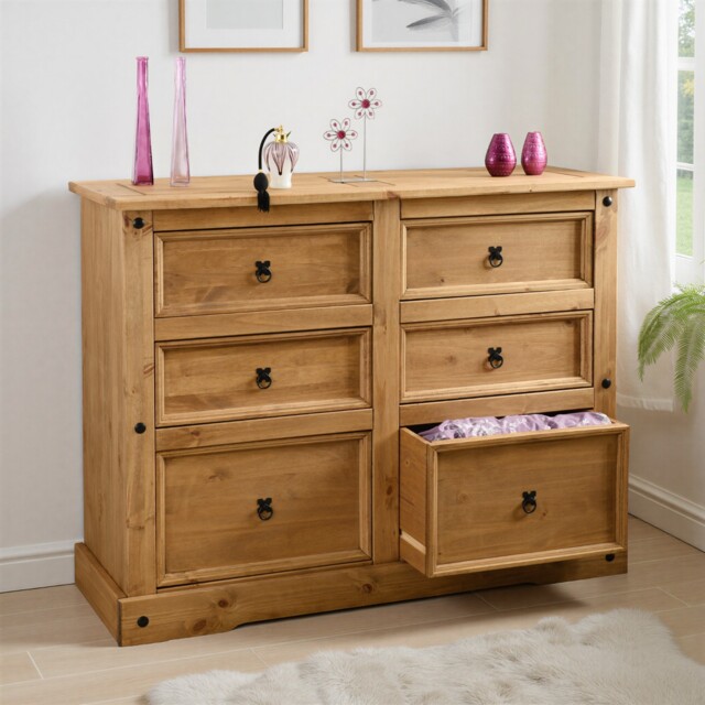Corona 6 Drawer Chest Bedroom Large Storage Wax Solid Wood Pine Rustic