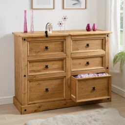 Corona 6 Drawer Chest Bedroom Large Storage Wax Solid Wood Pine Rustic