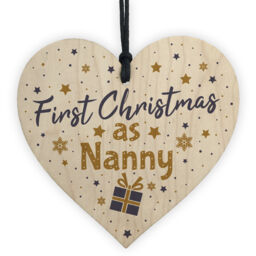 First 1st Christmas As Nanny Tree Decoration Bauble Wooden Heart Gift
